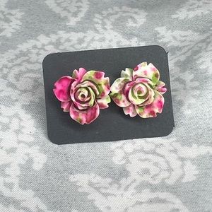 Metal-free Rose Earrings, Plastic Post Studs, Allergy Free Hypoallergenic